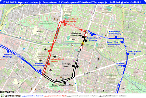 Objazd mostu na ul. Chrobrego autobusów linii 6